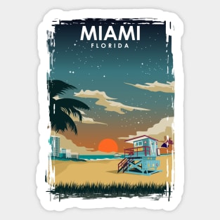 Miami Florida at Night Vintage Minimal Retro Beach Travel Poster Sticker